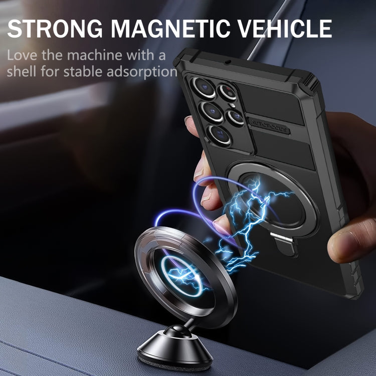 For Samsung Galaxy S22 Ultra 5G MagSafe Magnetic Holder Phone Case(Black) - Galaxy S22 Ultra 5G Cases by PMC TechLife | Online Shopping South Africa | PMC TechLife