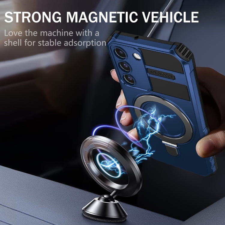 For Samsung Galaxy S22 5G MagSafe Magnetic Holder Phone Case(Blue) - Galaxy S22 5G Cases by PMC TechLife | Online Shopping South Africa | PMC TechLife