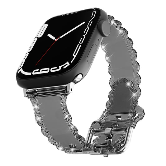 For Apple Watch 8 41mm Diamond Texture Lace Clear TPU Watch Band(Black) - Watch Bands by PMC Jewellery | Online Shopping South Africa | PMC Jewellery