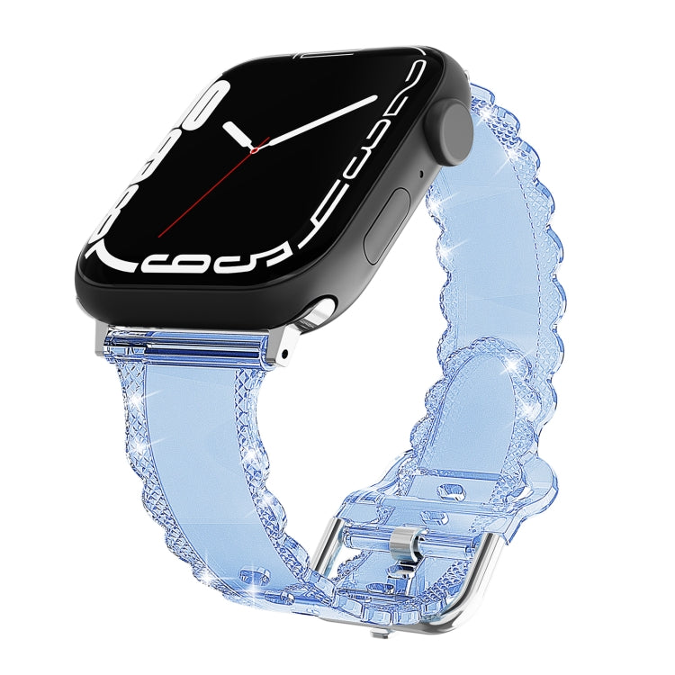 For Apple Watch 7 41mm Diamond Texture Lace Clear TPU Watch Band(Blue) - Watch Bands by PMC Jewellery | Online Shopping South Africa | PMC Jewellery