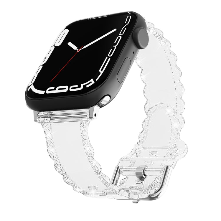 For Apple Watch 7 45mm Diamond Texture Lace Clear TPU Watch Band(Transparent) - Watch Bands by PMC TechLife | Online Shopping South Africa | PMC TechLife