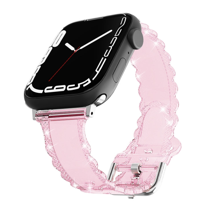 For Apple Watch 4 44mm Diamond Texture Lace Clear TPU Watch Band(Pink) - Watch Bands by PMC TechLife | Online Shopping South Africa | PMC TechLife