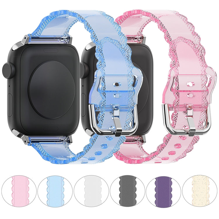 For Apple Watch 5 44mm Diamond Texture Lace Clear TPU Watch Band(Pink) - Watch Bands by PMC TechLife | Online Shopping South Africa | PMC TechLife