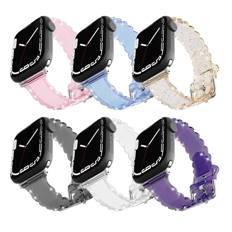 For Apple Watch 8 41mm Diamond Texture Lace Clear TPU Watch Band(Pink) - Watch Bands by PMC TechLife | Online Shopping South Africa | PMC TechLife