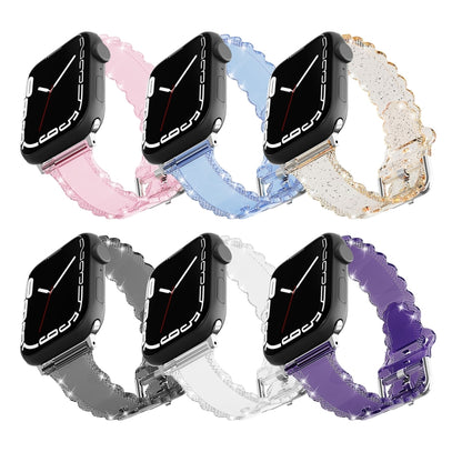 For Apple Watch 4 40mm Diamond Texture Lace Clear TPU Watch Band(Purple) - Watch Bands by PMC Jewellery | Online Shopping South Africa | PMC Jewellery