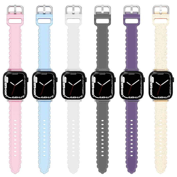 For Apple Watch 7 41mm Diamond Texture Lace Clear TPU Watch Band(Blue) - Watch Bands by PMC Jewellery | Online Shopping South Africa | PMC Jewellery