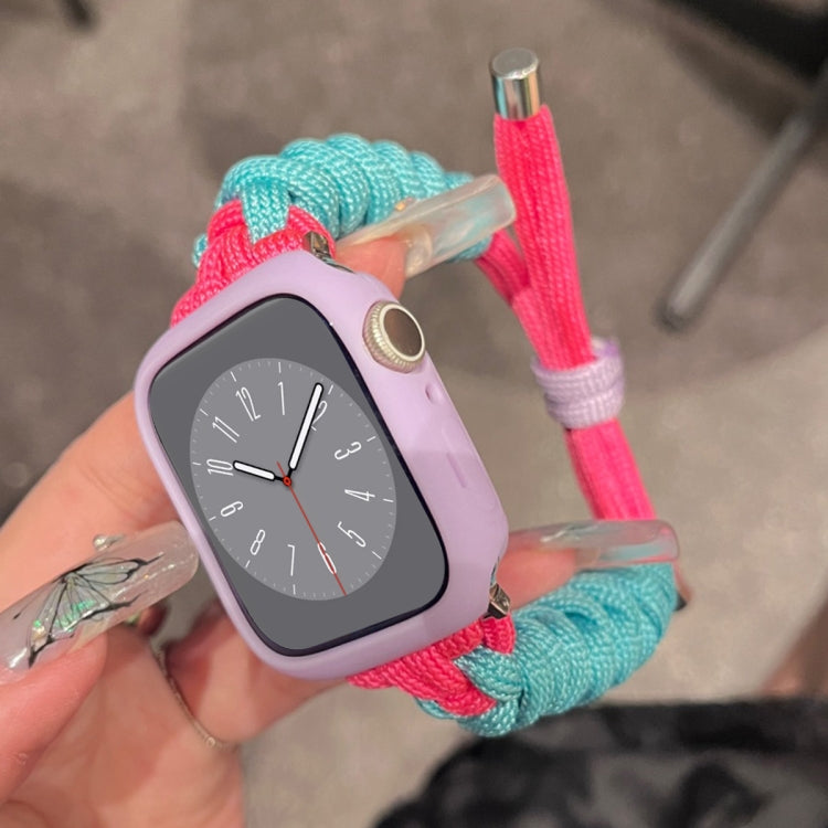 For Apple Watch 4 40mm Twist Knotted Nylon Watch Band(Mint Green Rose Red) - Watch Bands by PMC Jewellery | Online Shopping South Africa | PMC Jewellery