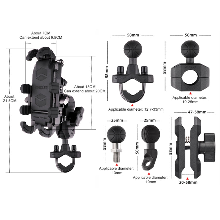 MOTOSLG Crab Motorcycle Phone Clamp Bracket M10 Ballhead Mount(Black) - Holder by MOTOLSG | Online Shopping South Africa | PMC Jewellery | Buy Now Pay Later Mobicred