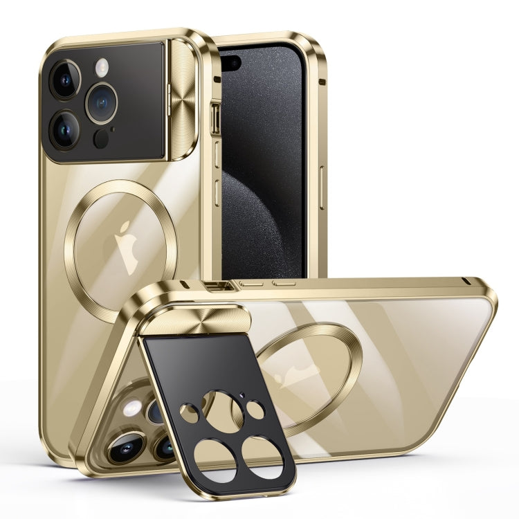 For iPhone 15 Pro Max Large Window Holder MagSafe Magnetic Metal Phone Case(Yellow) - free shipping - PMC TechLife - Order now!