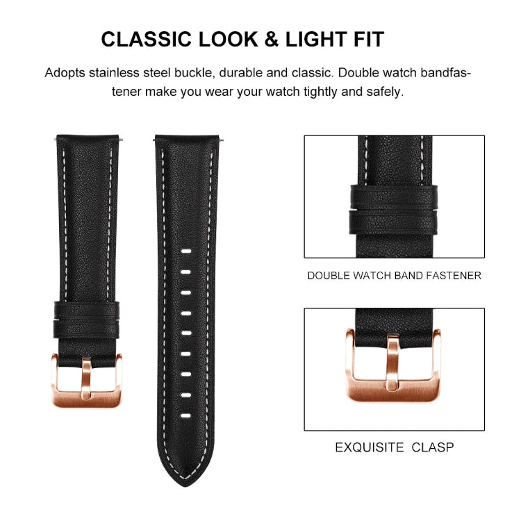 For Garmin Venu / SQ / SQ2 / Venu 2 Plus 20mm Rose Gold Buckle Genuine Leather Watch Band(Black) - Watch Bands by PMC Jewellery | Online Shopping South Africa | PMC Jewellery