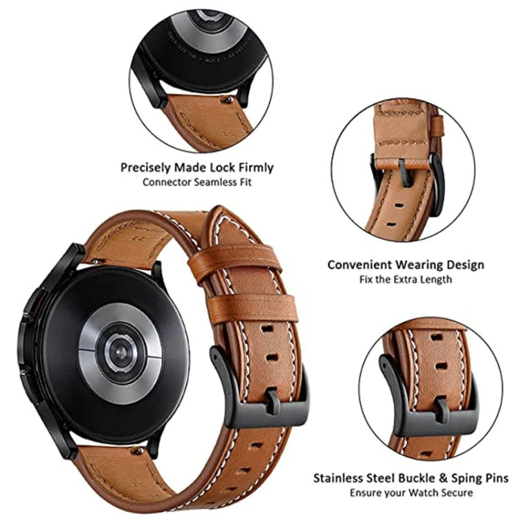 For Garmin Venu / SQ / SQ2 / Venu 2 Plus Stitching Black Buckle Genuine Leather Watch Band(Coffee) - Watch Bands by PMC Jewellery | Online Shopping South Africa | PMC Jewellery