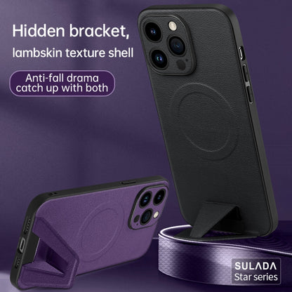 For iPhone 13 Pro SULADA Folding Holder Lambskin Texture MagSafe Phone Case(Blue) - iPhone 13 Pro Cases by SULADA | Online Shopping South Africa | PMC Jewellery