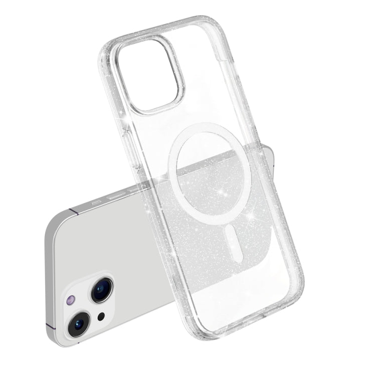 For iPhone 15 Plus Terminator Style Glitter Powder MagSafe Magnetic Phone Case(White) - free shipping - PMC TechLife - Order now!