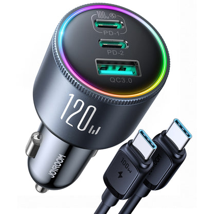 JOYROOM JR-CCN07 120W Dual PD+QC3.0 3-Port Car Charger(Dark Gray) - Car Charger by JOYROOM | Online Shopping South Africa | PMC Jewellery