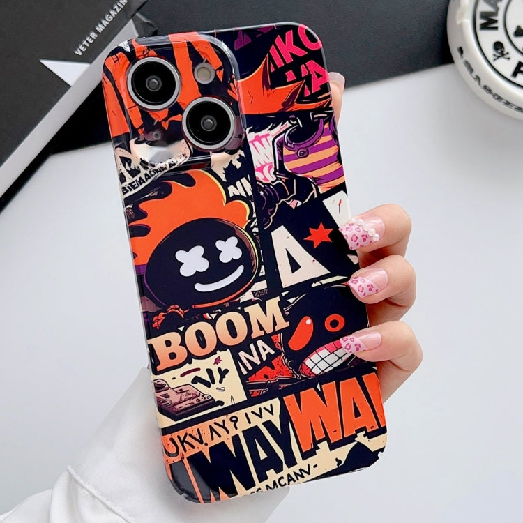 For iPhone 14 Painted Pattern Precise Hole PC Phone Case(Orange Comics) - iPhone 14 Cases by PMC Jewellery | Online Shopping South Africa | PMC Jewellery