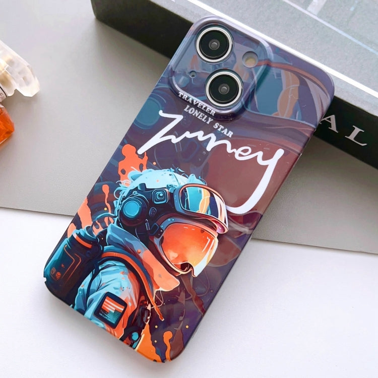 For iPhone 13 Painted Pattern Precise Hole PC Phone Case(Orange Paint Astronaut) - iPhone 13 Cases by PMC TechLife | Online Shopping South Africa | PMC TechLife