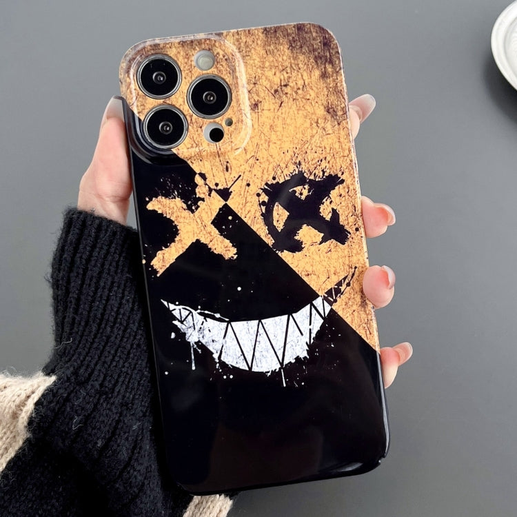 For iPhone 12 Pro Painted Pattern Precise Hole PC Phone Case(Black Yellow Smiling) - iPhone 12 / 12 Pro Cases by PMC TechLife | Online Shopping South Africa | PMC TechLife