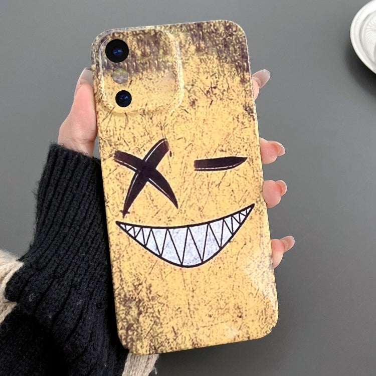 For iPhone X / XS Painted Pattern Precise Hole PC Phone Case(Yellow Background Smiling) - More iPhone Cases by PMC Jewellery | Online Shopping South Africa | PMC Jewellery