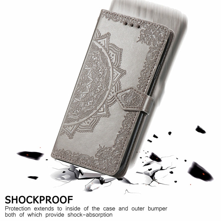 For Honor 90 5G Mandala Flower Embossed Leather Phone Case(Grey) - Honor Cases by PMC TechLife | Online Shopping South Africa | PMC TechLife | Buy Now Pay Later Mobicred