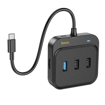 hoco HB37 6 in 1 HDTV+RJ45+USB3.0+USB2.0x2+PD100W Converter, Cable Length: 0.2m(Black) - USB HUB by hoco | Online Shopping South Africa | PMC Jewellery