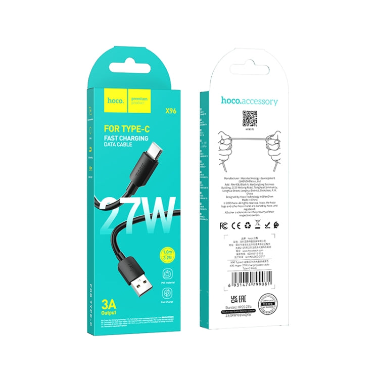 hoco X96 Hyper 1m 27W USB to USB-C / Type-C Charging Data Cable(Black) - USB-C & Type-C Cable by hoco | Online Shopping South Africa | PMC TechLife | Buy Now Pay Later Mobicred