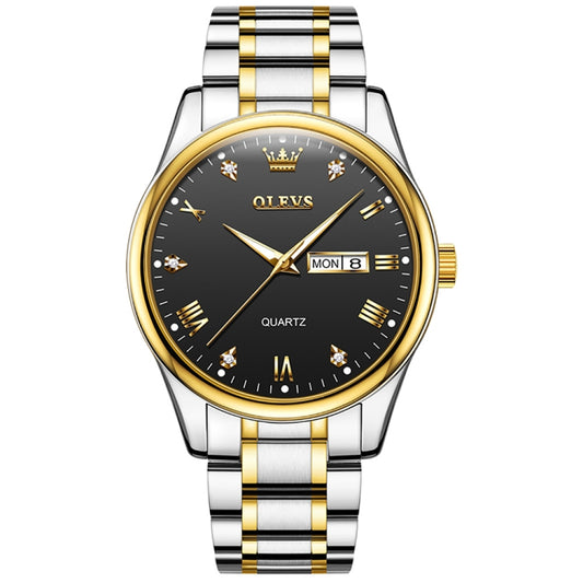 OLEVS 5563 Men Luminous Waterproof Quartz Watch(Black + Gold) - Metal Strap Watches by OLEVS | Online Shopping South Africa | PMC Jewellery