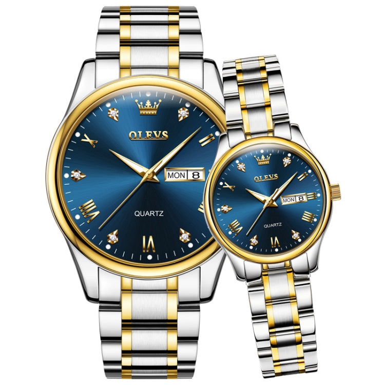 1pair OLEVS 5563 Couple Luminous Waterproof Quartz Watch(Blue + Gold) - Couple Watches by OLEVS | Online Shopping South Africa | PMC Jewellery