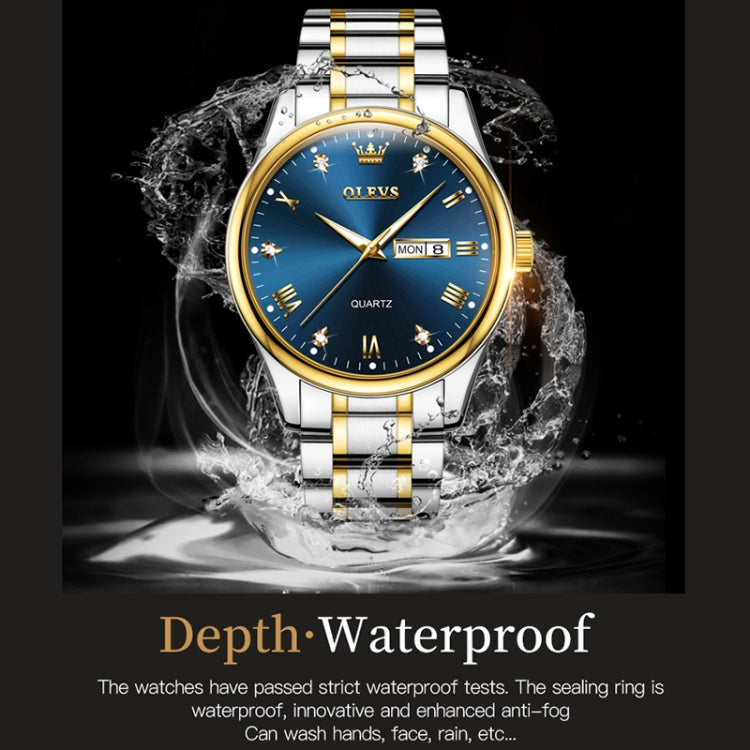 1pair OLEVS 5563 Couple Luminous Waterproof Quartz Watch(Blue + Gold) - Couple Watches by OLEVS | Online Shopping South Africa | PMC Jewellery | Buy Now Pay Later Mobicred