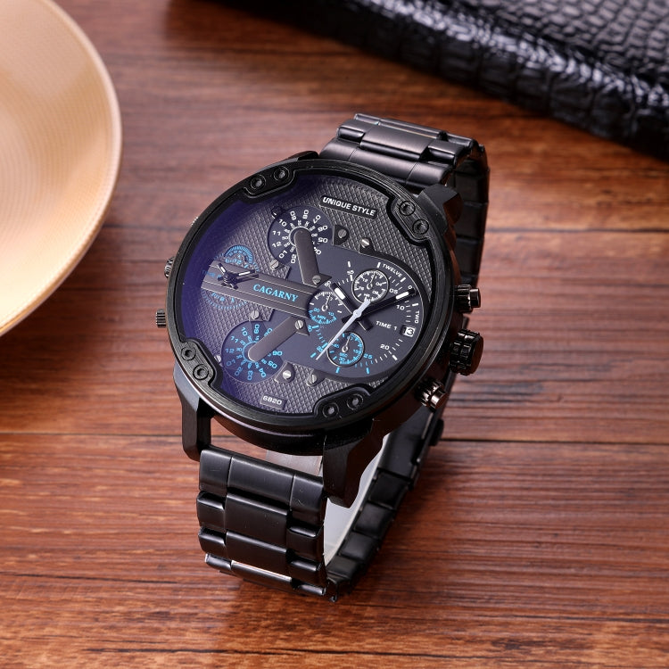 CAGARNY 6820 Men Dual Movement Blue Face Steel Strap Quartz Watch(Black) - Metal Strap Watches by CAGARNY | Online Shopping South Africa | PMC Jewellery