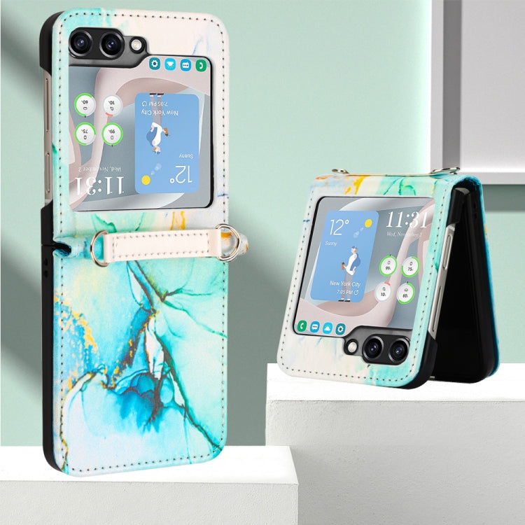 For Samsung Galaxy Z Flip5 PT003 Marble Pattern Flip Leather Phone Case(Green LS003) - free shipping - PMC TechLife - Order now!