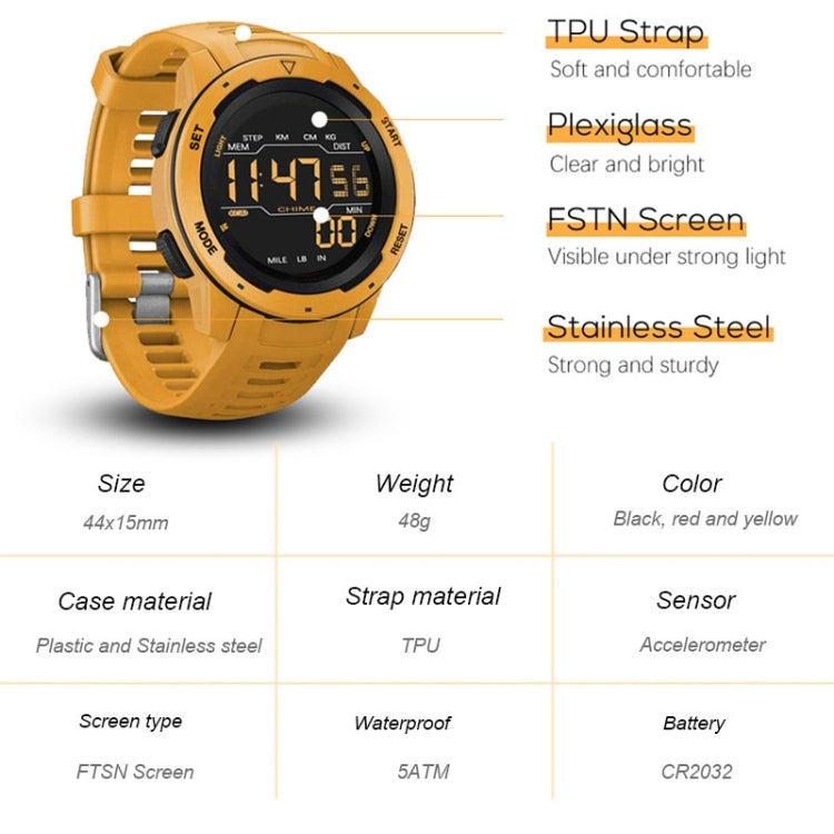 SPOVAN P100 LED Luminous Pedometer Multifunctional Sports Electronic Watch(Yellow) - LED Digital Watches by SPOVAN | Online Shopping South Africa | PMC Jewellery
