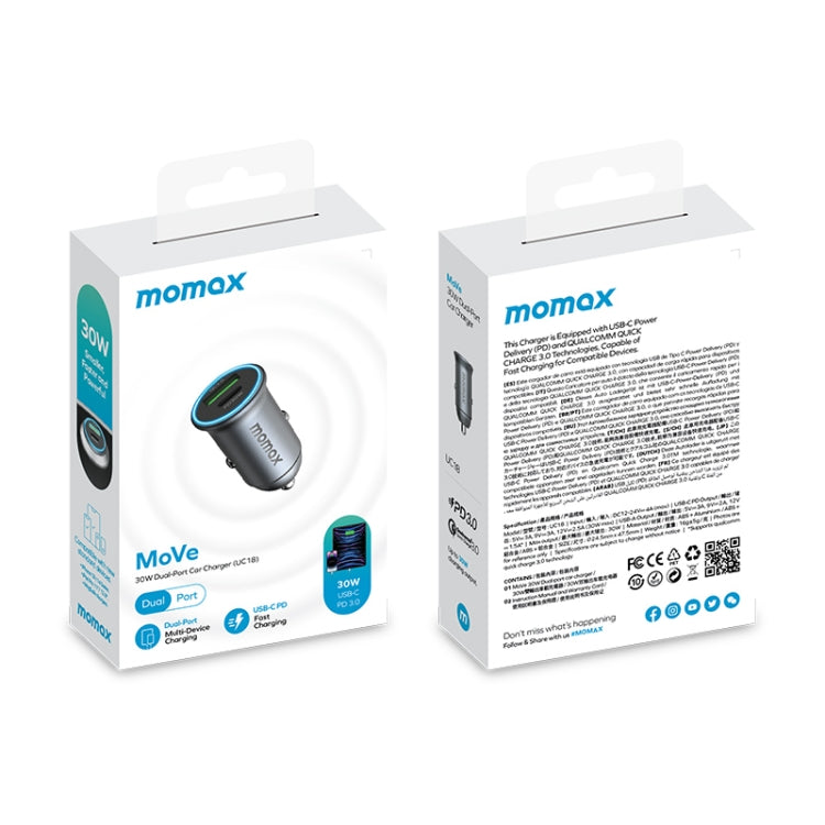 MOMAX UC18 30W Dual Port QC3.0 Car Fast Charger - Car Charger by MOMAX | Online Shopping South Africa | PMC Jewellery