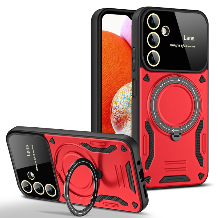 For Samsung Galaxy A14 5G Large Window MagSafe Holder Phone Case(Red) - Galaxy Phone Cases by PMC TechLife | Online Shopping South Africa | PMC TechLife