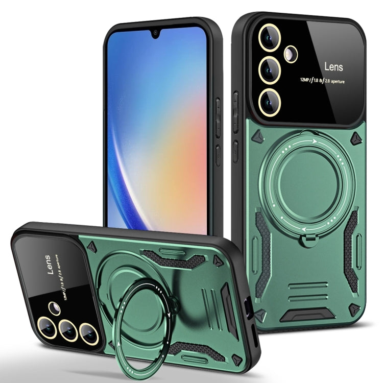 For Samsung Galaxy A34 5G Large Window MagSafe Holder Phone Case(Green) - Galaxy Phone Cases by PMC TechLife | Online Shopping South Africa | PMC TechLife