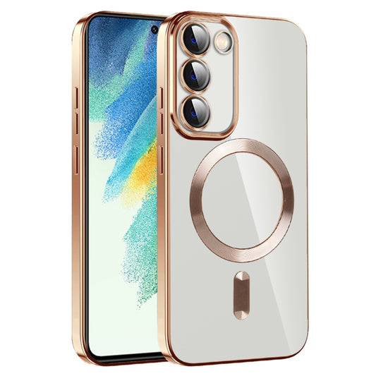 For Samsung Galaxy S21 FE 5G CD Texture Plating TPU MagSafe Phone Case with Lens Film(Brown) - Galaxy Phone Cases by PMC Jewellery | Online Shopping South Africa | PMC Jewellery