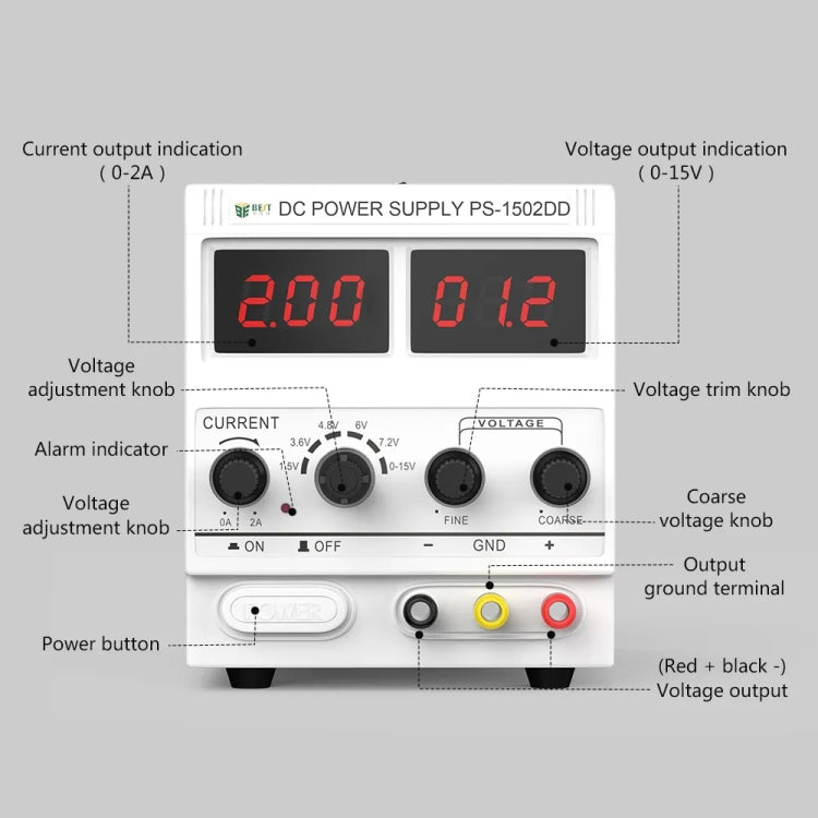 BEST 1502DD 15V / 2A Digital Display DC Regulated Power Supply, 220V EU Plug - Power Supply by BEST | Online Shopping South Africa | PMC Jewellery