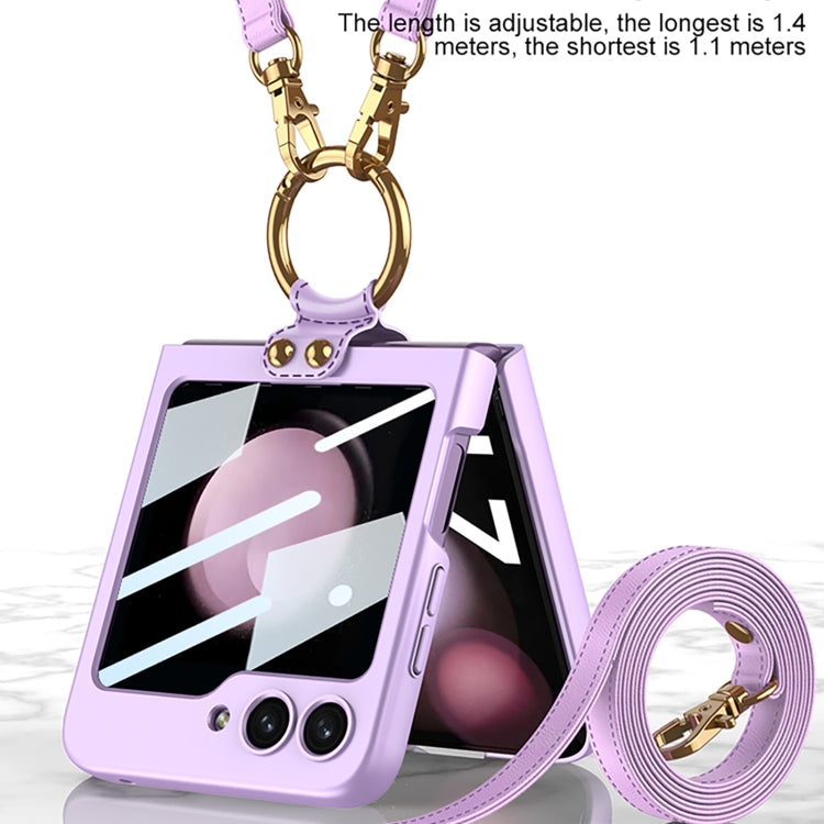 For Samsung Galaxy Z Flip5 GKK Ultra-thin PC Full Coverage Ring Holder Phone Case with Strap(Silver) - Galaxy Z Flip5 Cases by GKK | Online Shopping South Africa | PMC TechLife | Buy Now Pay Later Mobicred