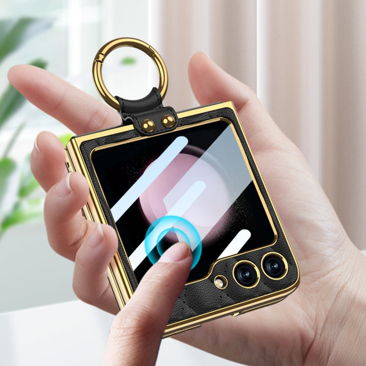 For Samsung Galaxy Z Flip5 GKK Integrated Plating Diamond Texture PU Phone Case with Ring(Purple) - free shipping - PMC TechLife - Order now!