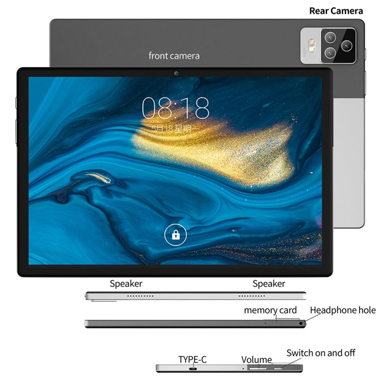 BDF P70 4G LTE Tablet PC 10.1 inch, 8GB+256GB, Android 12 MTK6762 Octa Core, Support Dual SIM, EU Plug(Silver) - free shipping - PMC TechLife - Order now!