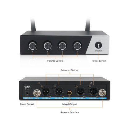 XTUGA S400 Professional 4-Channel UHF Wireless Microphone System with 4 Handheld Microphone(AU Plug) - Microphone by XTUGA | Online Shopping South Africa | PMC Jewellery