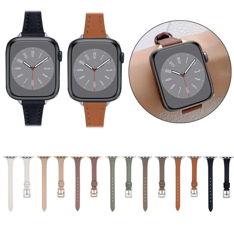 For Apple Watch 9 41mm T-shaped Slim Genuine Leather Watch Band(Black) - Watch Bands by PMC TechLife | Online Shopping South Africa | PMC TechLife
