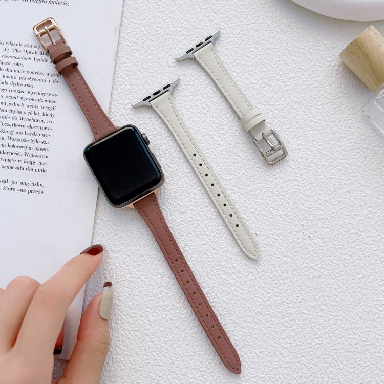 For Apple Watch 9 41mm T-shaped Slim Genuine Leather Watch Band(Light Green) - Watch Bands by PMC TechLife | Online Shopping South Africa | PMC TechLife