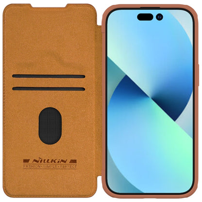 For iPhone 15 NILLKIN QIN Series Pro Sliding Camera Cover Design Leather Phone Case(Brown) - iPhone 15 Cases by NILLKIN | Online Shopping South Africa | PMC Jewellery | Buy Now Pay Later Mobicred