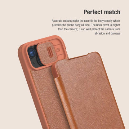 For iPhone 15 NILLKIN QIN Series Pro Sliding Camera Cover Design Leather Phone Case(Brown) - iPhone 15 Cases by NILLKIN | Online Shopping South Africa | PMC Jewellery | Buy Now Pay Later Mobicred