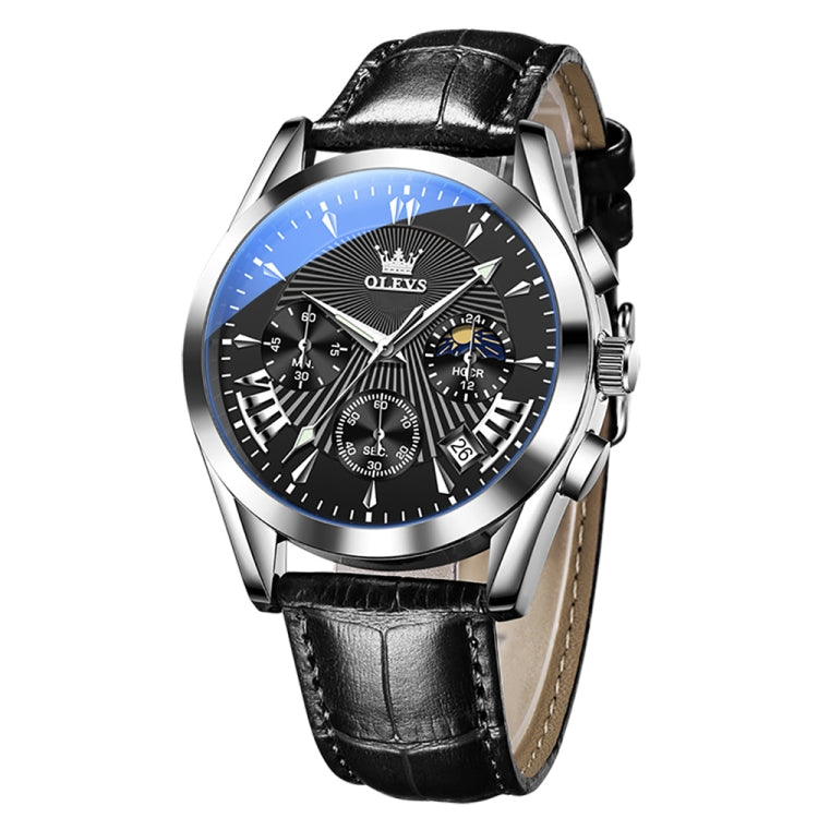 OLEVS 2876 Men Multifunctional Sports Chronograph Quartz Watch(Black) - Leather Strap Watches by OLEVS | Online Shopping South Africa | PMC Jewellery