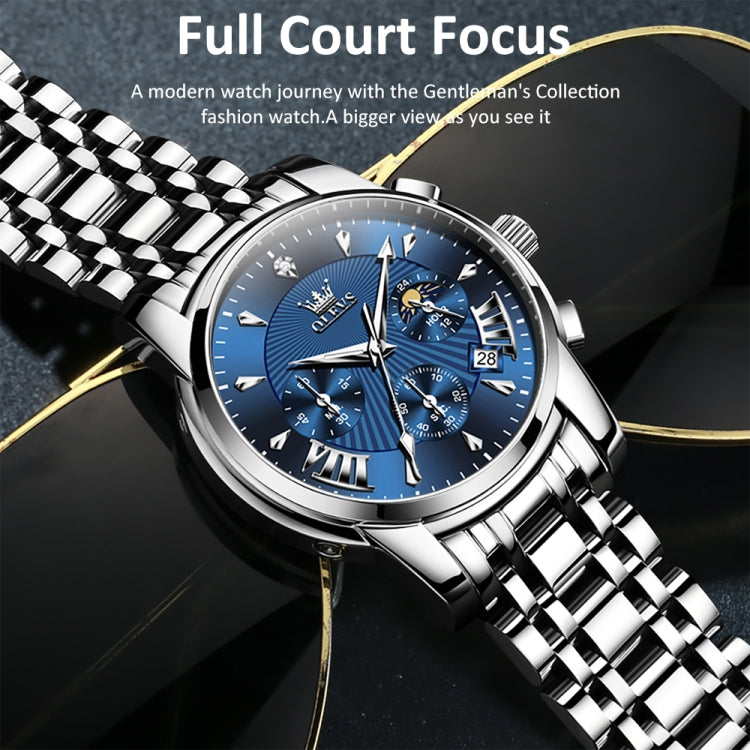 OLEVS 2892 Men Multifunctional Business Waterproof Quartz Watch(Blue + Silver) - Metal Strap Watches by OLEVS | Online Shopping South Africa | PMC Jewellery