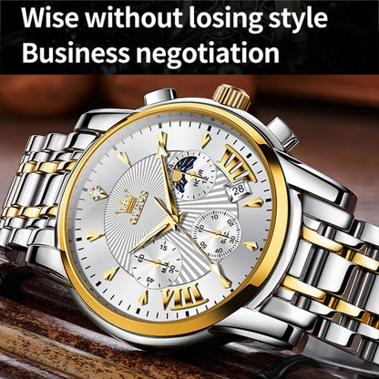 OLEVS 2892 Men Multifunctional Business Waterproof Quartz Watch(White + Gold) - Metal Strap Watches by OLEVS | Online Shopping South Africa | PMC Jewellery | Buy Now Pay Later Mobicred