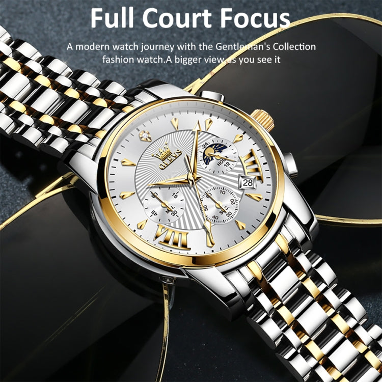 OLEVS 2892 Men Multifunctional Business Waterproof Quartz Watch(White + Gold) - Metal Strap Watches by OLEVS | Online Shopping South Africa | PMC Jewellery