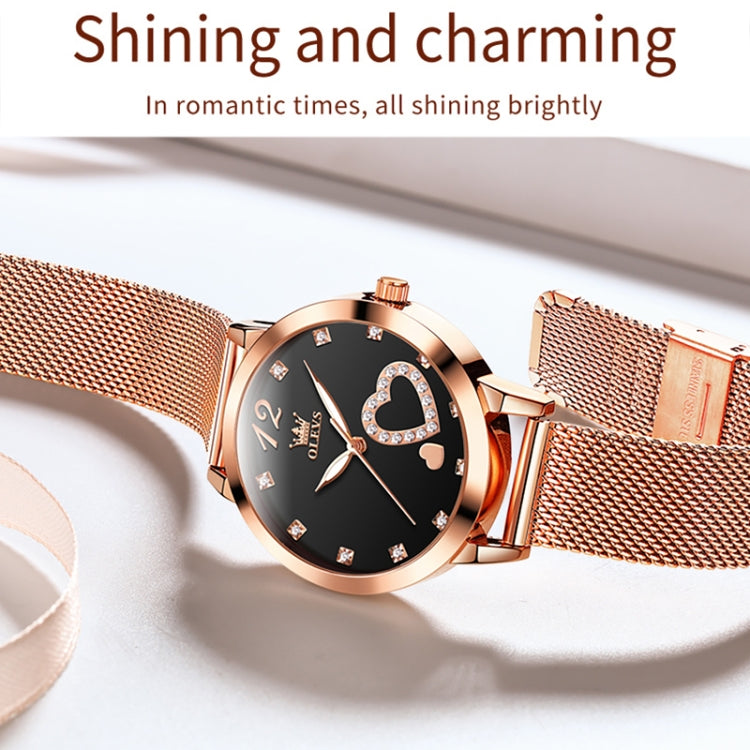OLEVS 5189 Women Heart Shape Waterproof Quartz Watch(Black) - Metal Strap Watches by OLEVS | Online Shopping South Africa | PMC Jewellery