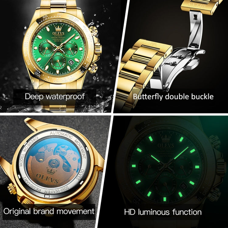 OLEVS 6638 Men Multifunctional Luminous Waterproof Mechanical Watch(Green) - Metal Strap Watches by OLEVS | Online Shopping South Africa | PMC Jewellery | Buy Now Pay Later Mobicred